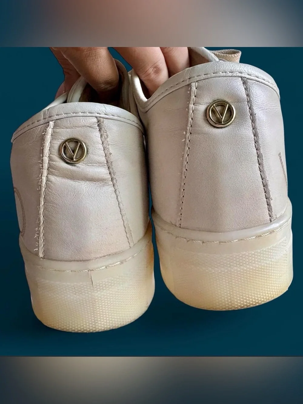 Valentino Cream Leather Platform Sneaker